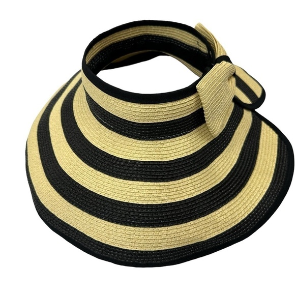 Wrap-around Straw Visor Hat | Black and Tan | Packable | SPF - Picture 9 of 12